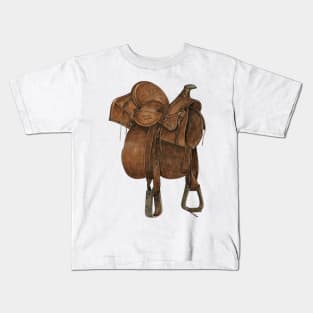 Vintage Western Saddle Illustration Kids T-Shirt